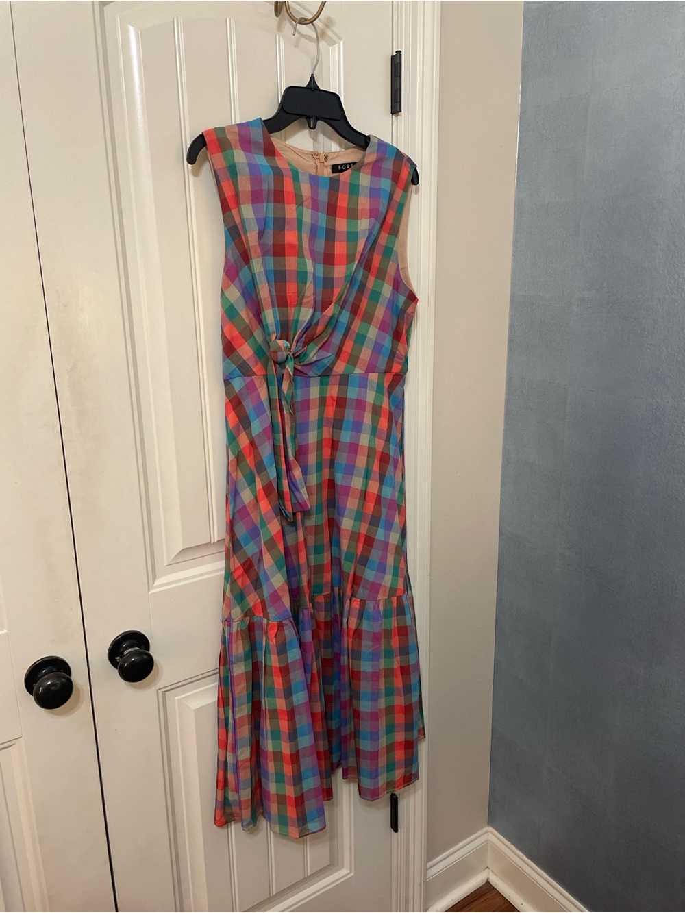 Colorful Plaid Tie-Waist Midi Dress